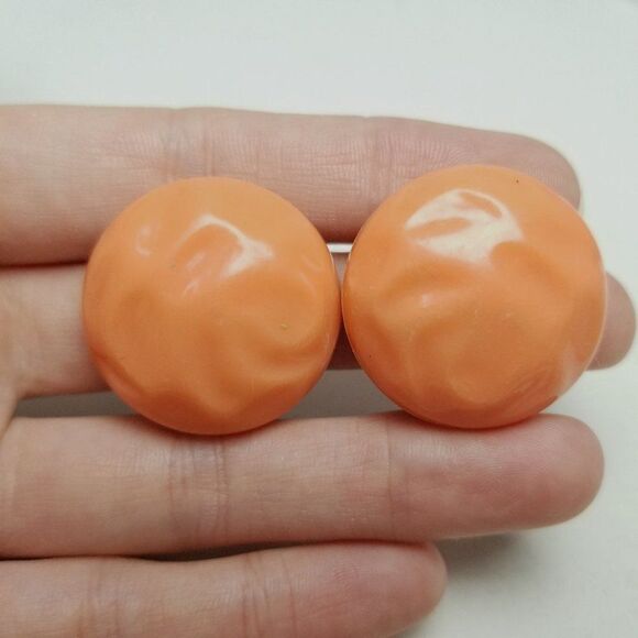 Vintage Orange Clip On Earrings, Plastic 70s Style Retro Estate - Picture 1 of 6